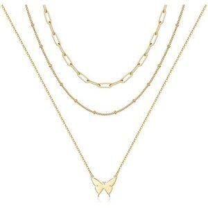 Turandoss Dainty Layered Choker Necklace, Handmade 14K Gold Plated Y Pendant